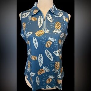 Soneven Sleeveless Blue Pineapple Print Golf Top Size XL